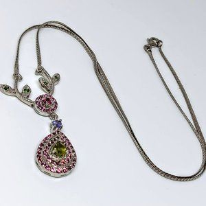 Natural Peridot & Rhodolite Garnet Gems 925‎ Sterling Silver Necklace